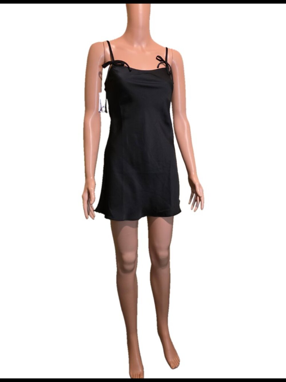 BP Bow Strap Satin Mini Slip Dress NWT Black XS Coquette Party Dress - Picture 2 of 10